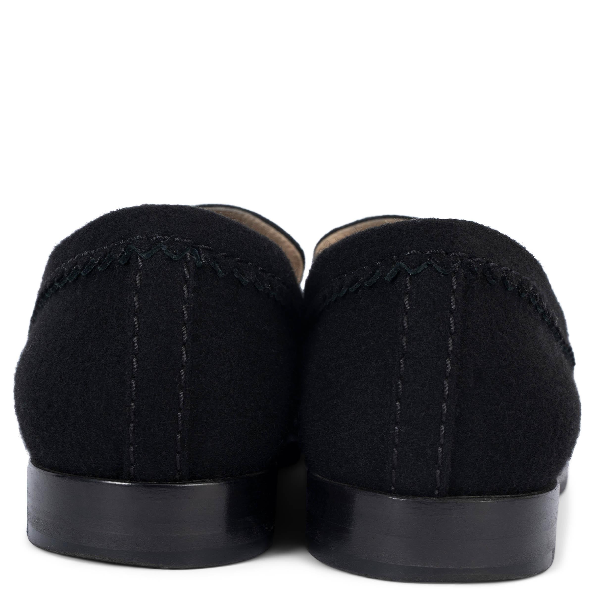 Women's CHANEL black wool felt 2015 15A SALZBURG EDELWEISS Loafers Shoes 40 fit 39.5