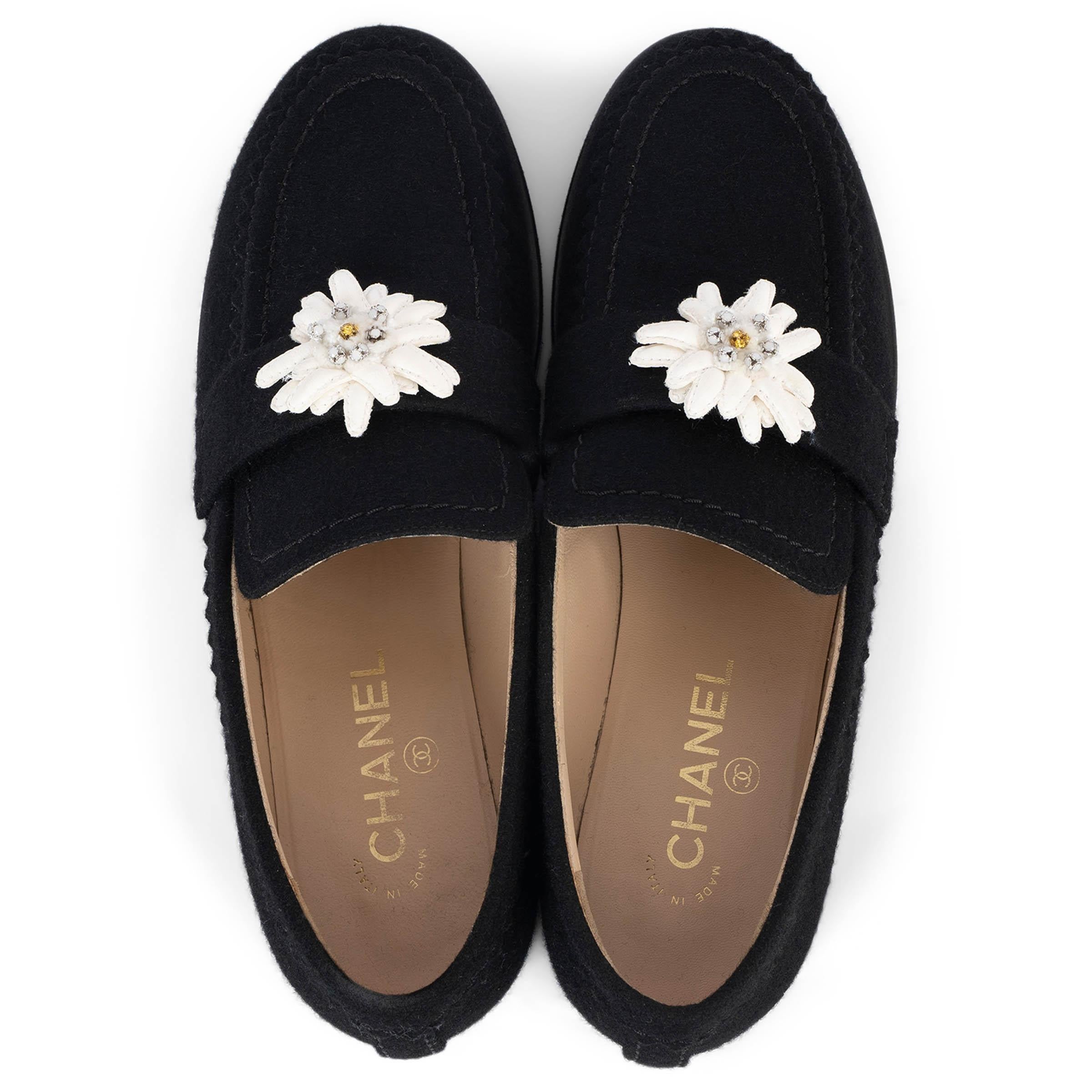 CHANEL black wool felt 2015 15A SALZBURG EDELWEISS Loafers Shoes 40 fit 39.5 1