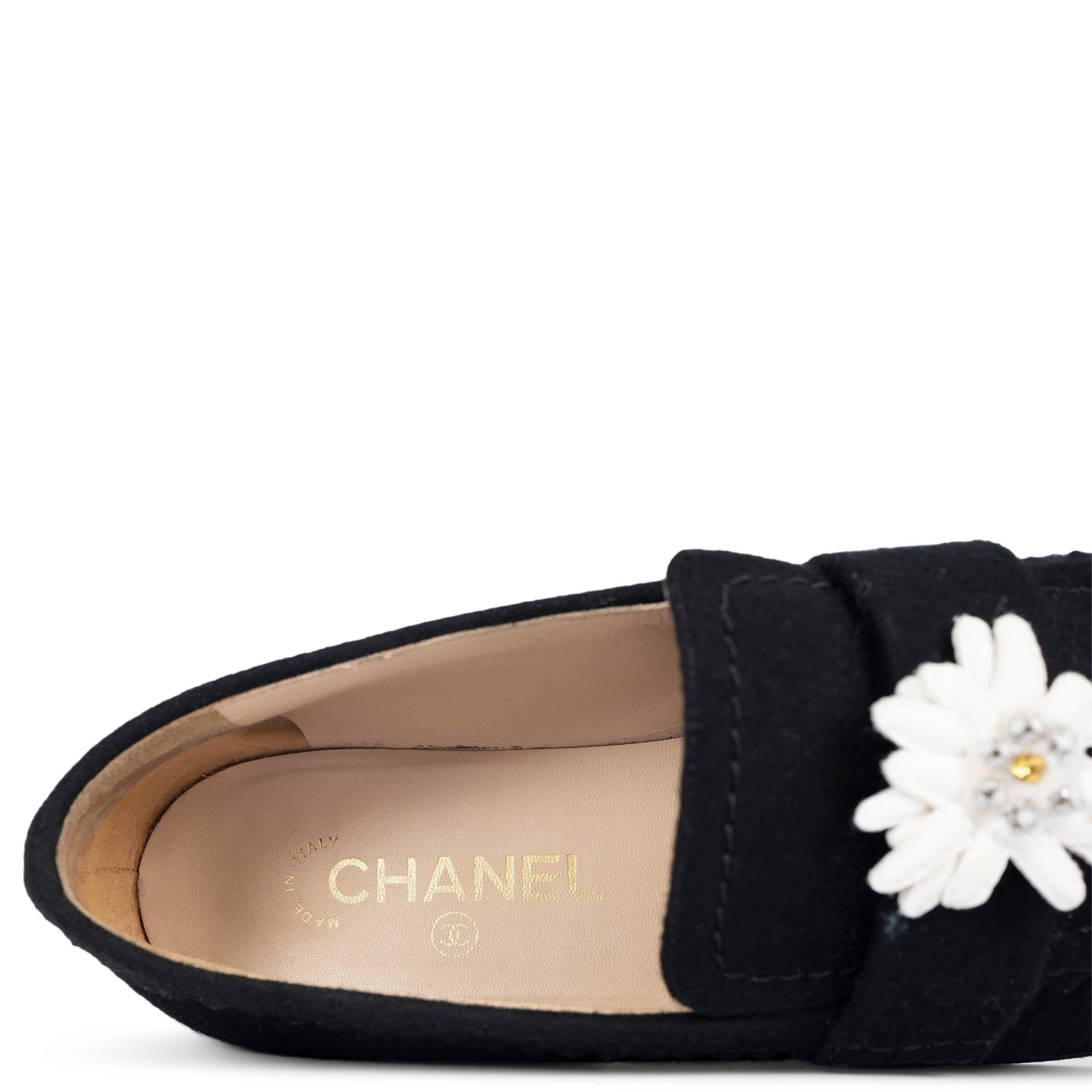 CHANEL black wool felt 2015 15A SALZBURG EDELWEISS Loafers Shoes 40 fit 39.5 3