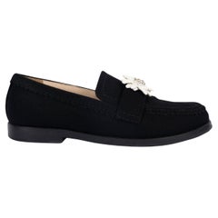 CHANEL black wool felt 2015 15A SALZBURG EDELWEISS Loafers Shoes 40 fit 39.5