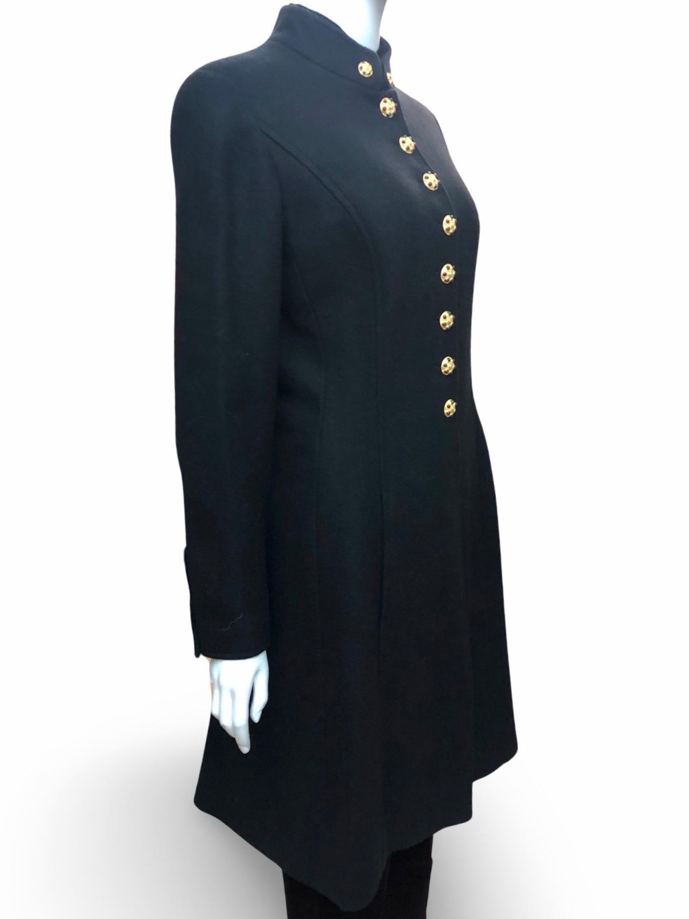 Black Chanel black wool gold jewelled gripoix buttons long jacket