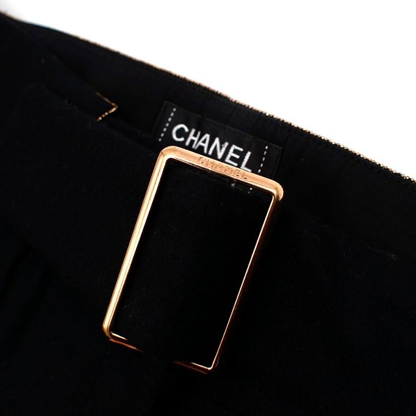 Women's Chanel Black Wool Golden Detailed Belted Trousers - Size EU 10  For Sale