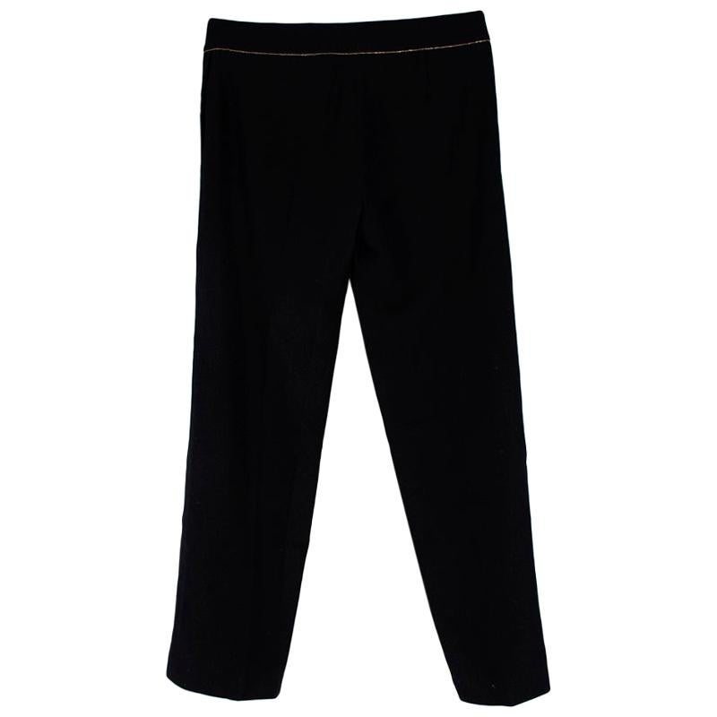 Chanel Black Wool Golden Detailed Belted Trousers - Size EU 10  For Sale