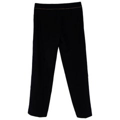 Chanel Black Wool Golden Detailed Belted Trousers - Size EU 10 
