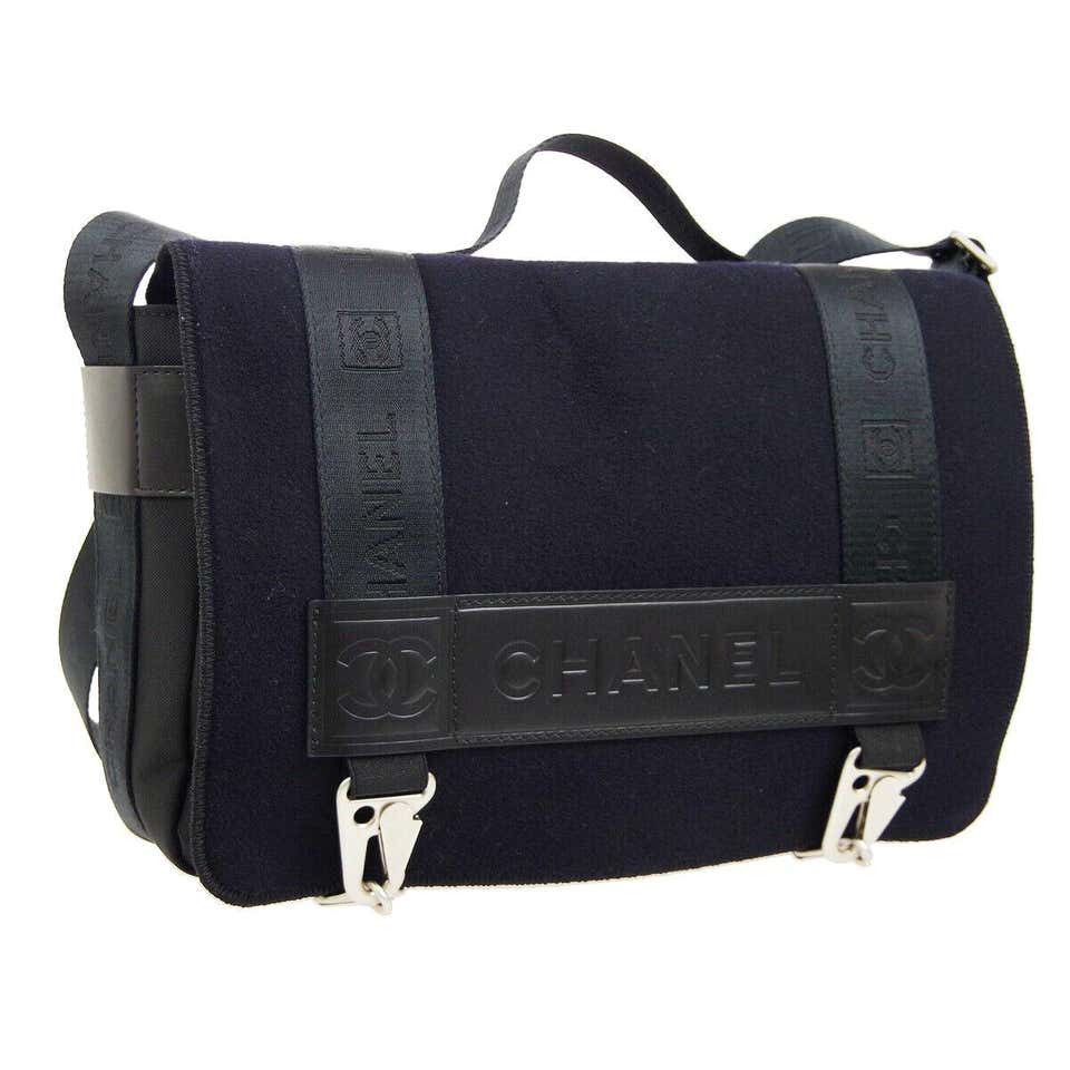Computer Backpack Chanel Chanel Black Wool Gray Leather Travel Carryall Canvas Messenger LapTop ...