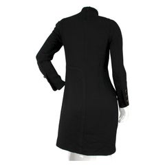 Chanel Black Wool High-Collar Button Dress circa 1990s