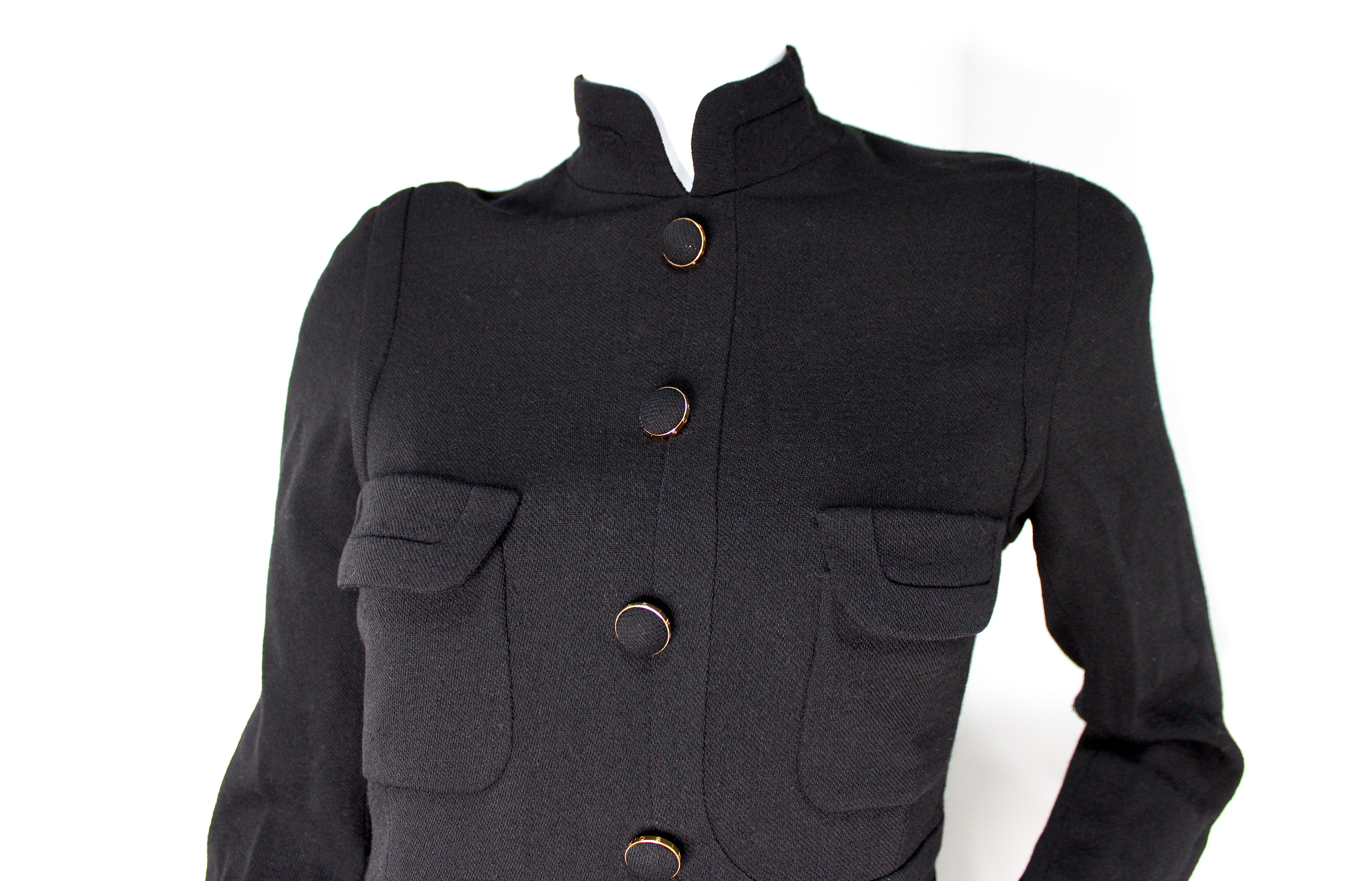 Chanel Black Wool High-Collar Button Dress circa 1990s (Schwarz) im Angebot