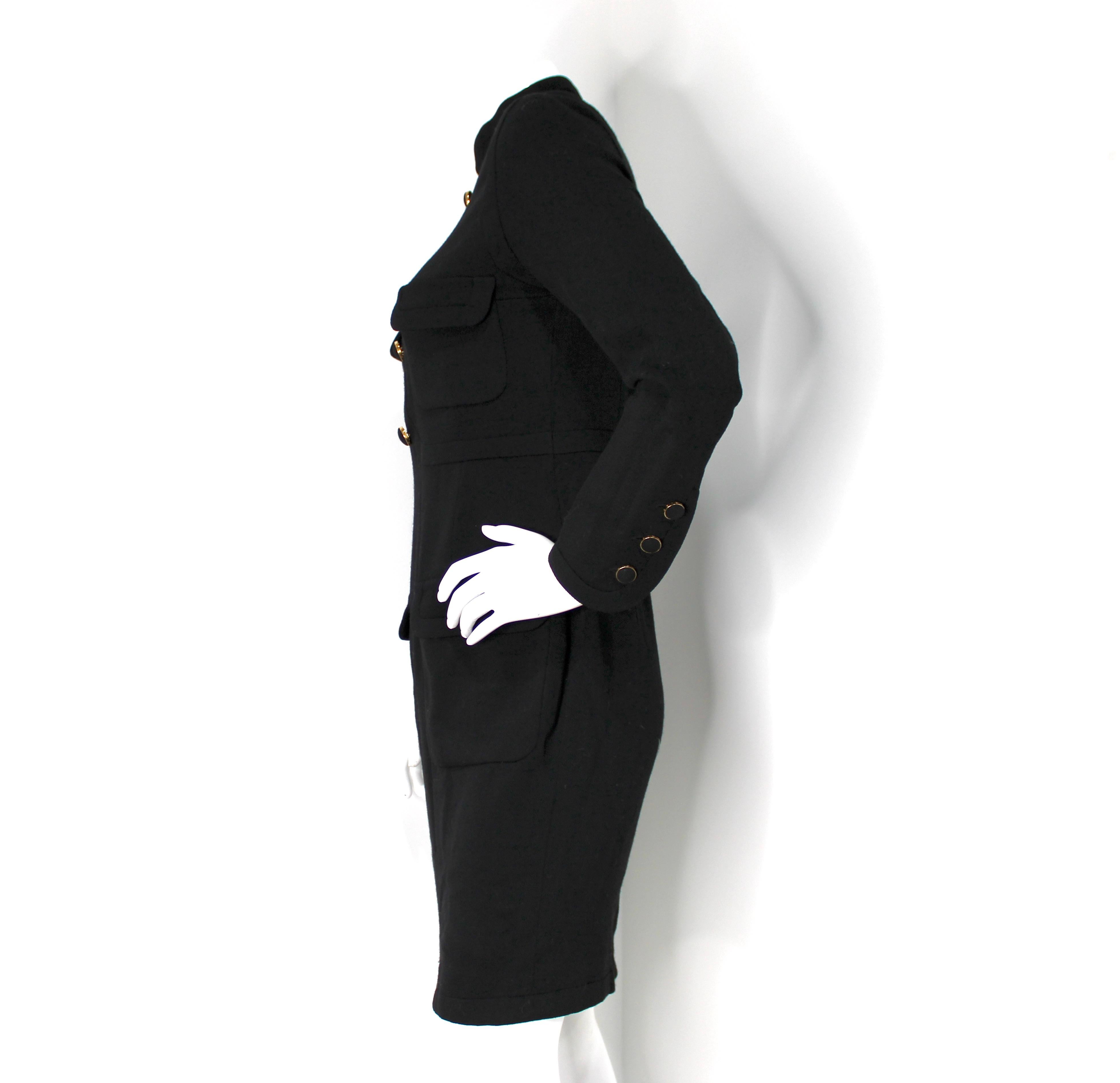 Chanel Black Wool High-Collar Button Dress circa 1990s Damen im Angebot