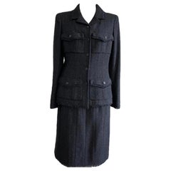 Chanel tailleur veste et jupe en laine noire