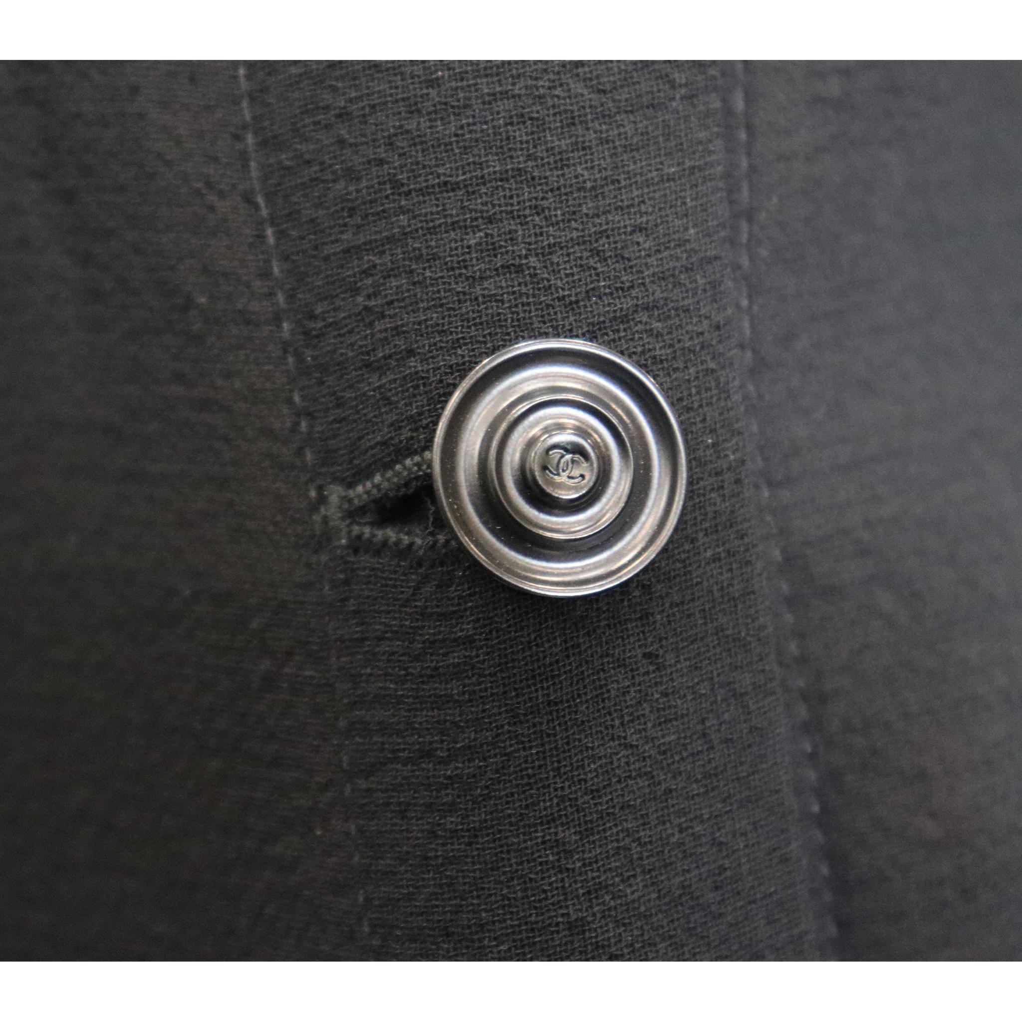 Chanel Black Wool Jacket w/ 4 Pockets & Button Down Skirt 2PC Circa 1990s  6