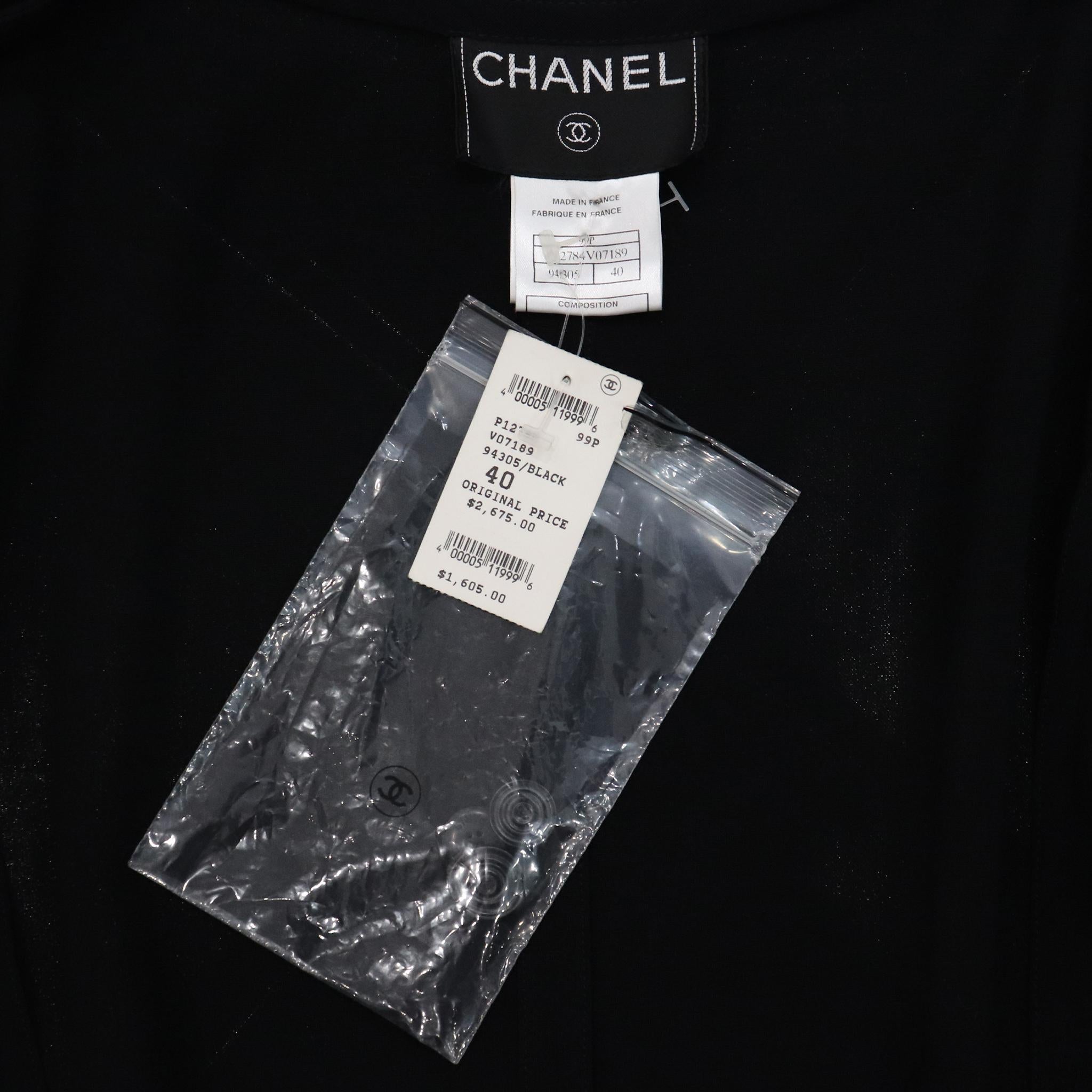Chanel Black Wool Jacket w/ 4 Pockets & Button Down Skirt 2PC Circa 1990s  7