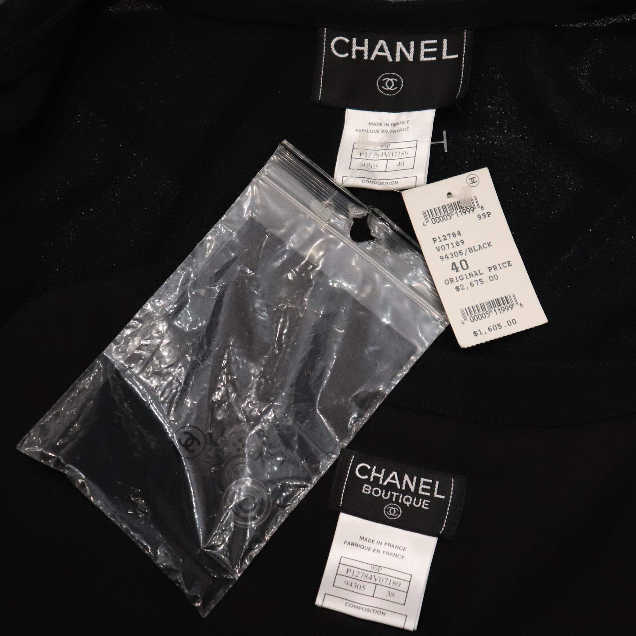 Chanel Black Wool Jacket w/ 4 Pockets & Button Down Skirt 2PC Circa 1990s  8