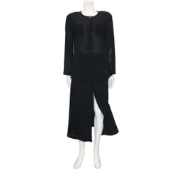 Chanel Black Wool Jacket w/ 4 Pockets & Button Down Skirt 2PC Circa 1990s