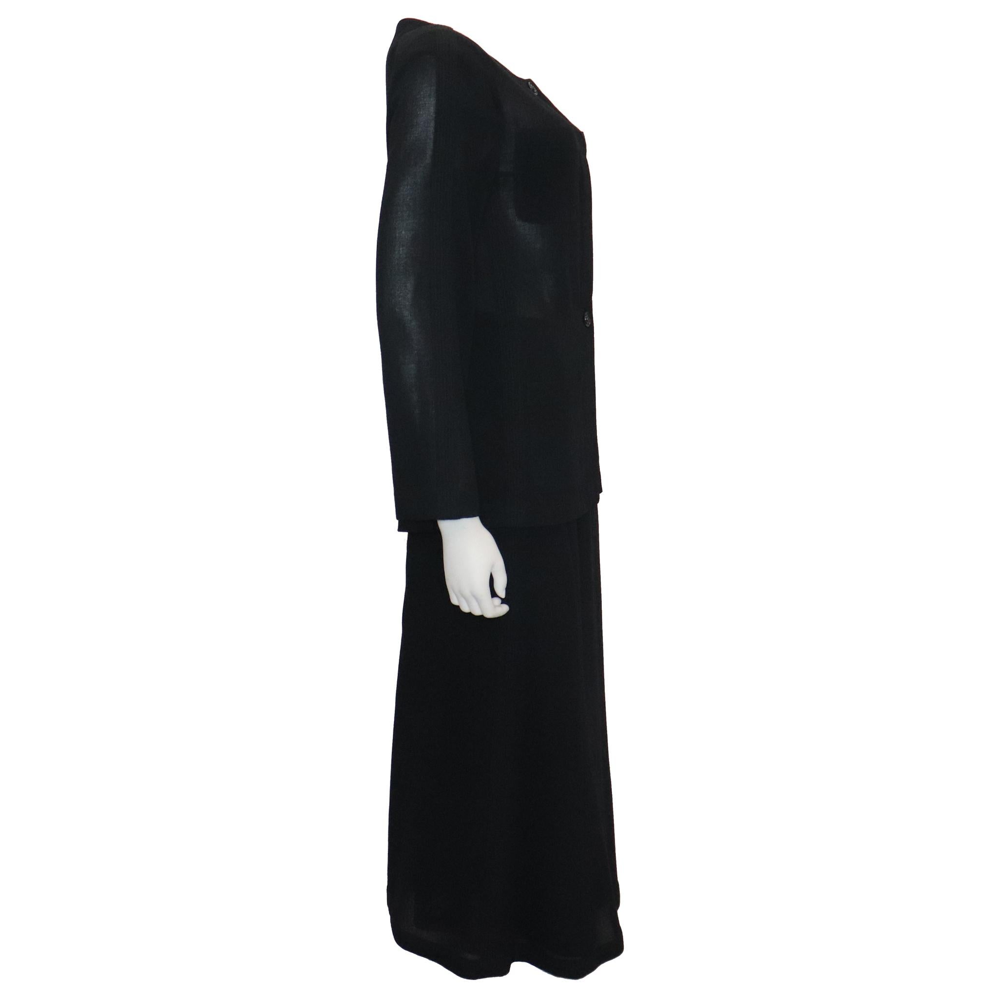 Chanel Black Wool Jacket w/ 4 Pockets & Button Down Skirt 2PC Circa 1990s  1
