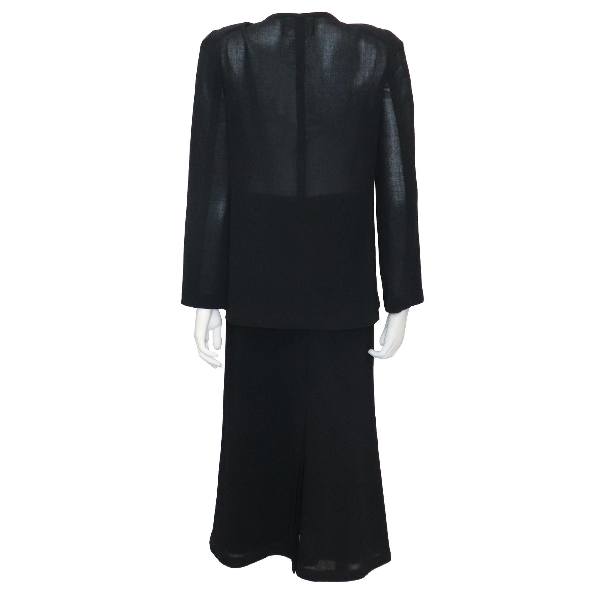 Chanel Black Wool Jacket w/ 4 Pockets & Button Down Skirt 2PC Circa 1990s  2