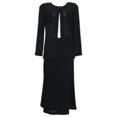 Chanel Black Wool Jacket w/ 4 Pockets & Button Down Skirt 2PC Circa 1990s