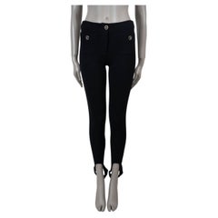 CHANEL black wool jersey 20A STIRRUP SKINNY Pants 36 XS