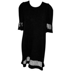 Chanel Black Wool Knit Dress W/ Cutouts at Sleeves & Hem 2017 Fall 50 EU