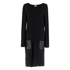 Chanel Black Wool Leather Detailed Shift Dress SIZE M