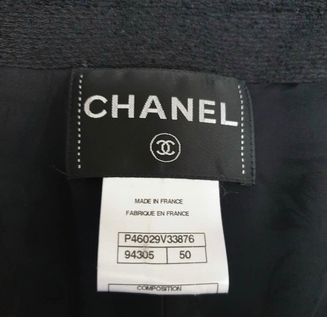 Chanel Black Wool Leather Trimmed Dress Jacket Set Suit For Sale 5