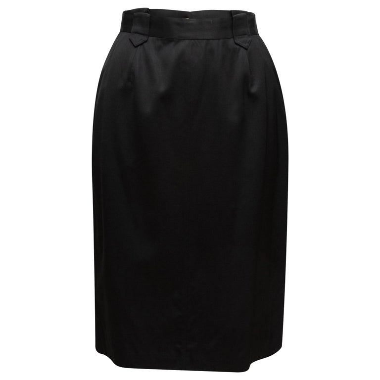 Chanel Black Wool Pencil Skirt For Sale at 1stDibs