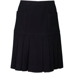 Chanel Black Wool Pleated Skirt Sz FR42