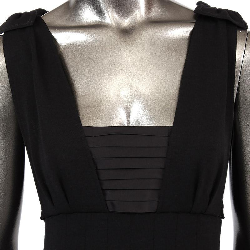 Nero CHANEL abito da cocktail senza maniche in lana nera PLEATED 36 in vendita