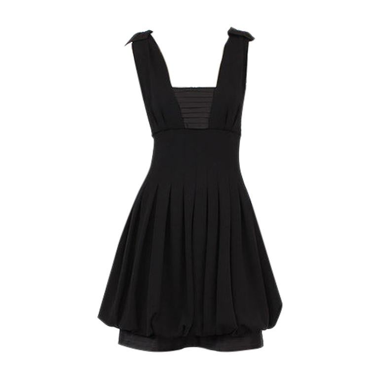 CHANEL black wool PLEATED Sleeveless Cocktail Dress 36 For Sale