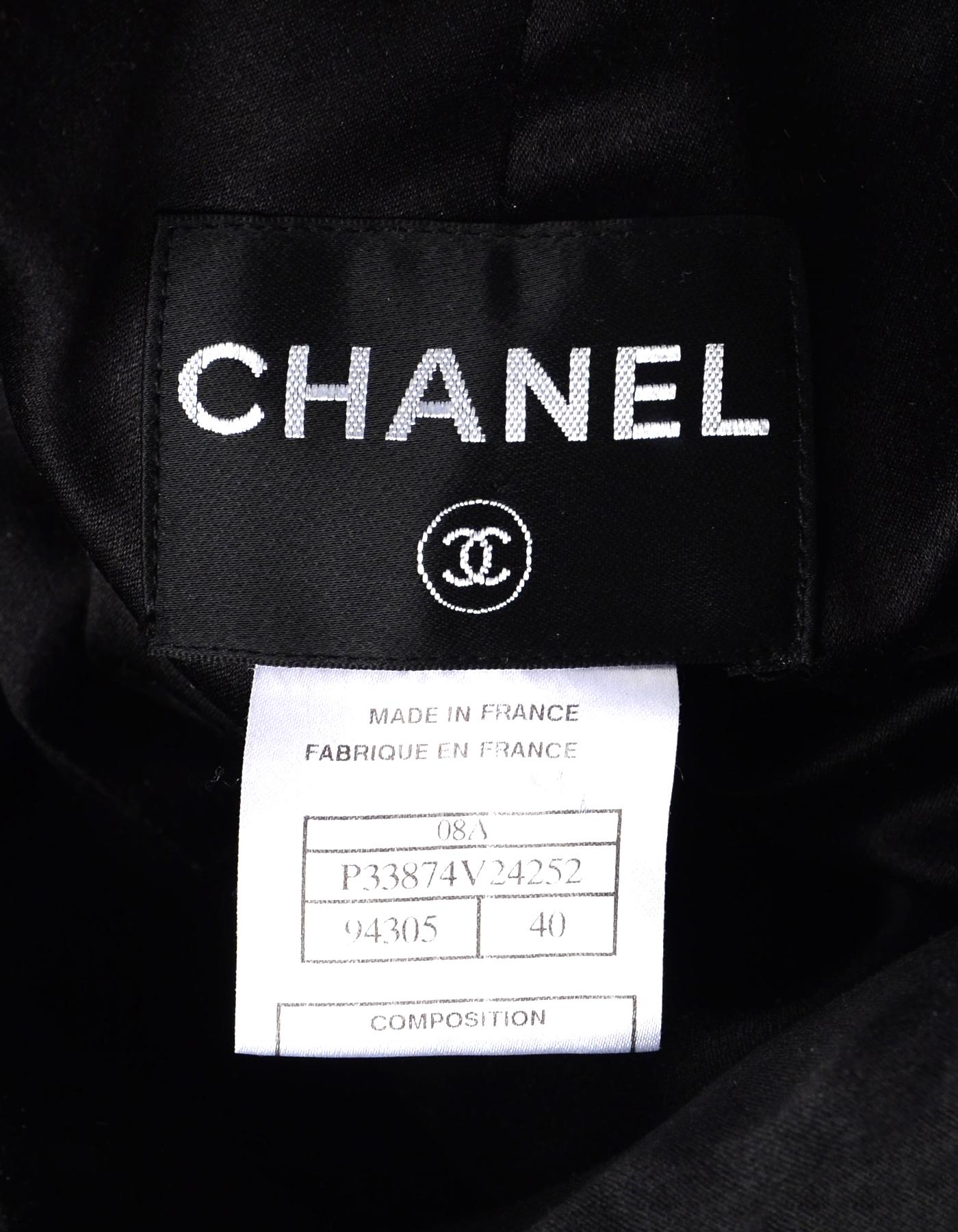 Chanel Black Wool & Quilted Leather Trim Swing Coat Sz FR40 In Excellent Condition In New York, NY