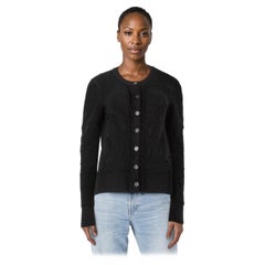 Chanel Black Wool Ruffle Trim Cardigan Size L