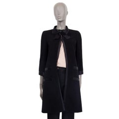 CHANEL black wool SATIN TIMMED BOW Coat Jacket 36 XS