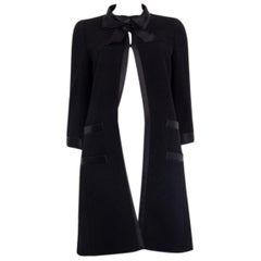 CHANEL black wool SATIN TIMMED BOW Coat Jacket 36 XS