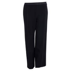 CHANEL black wool SATIN WAIST BAND Pants L