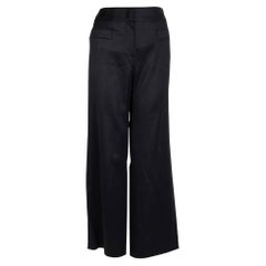 CHANEL black wool SATINED Pants 42 L