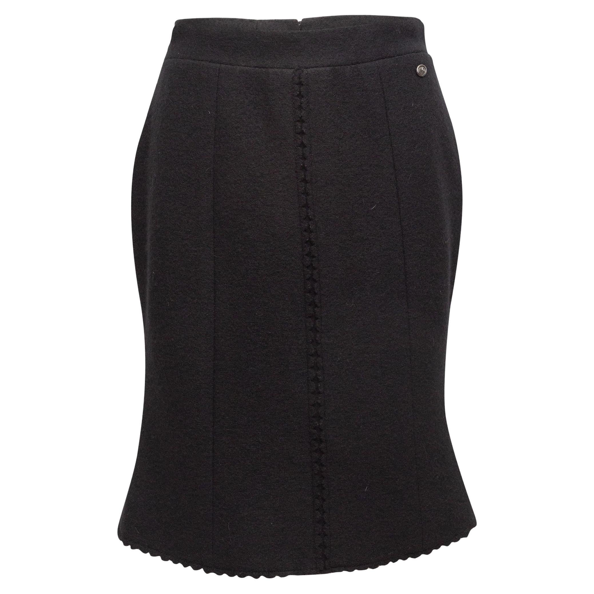 Chanel Black Wool Scalloped Skirt