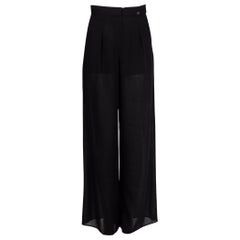 CHANEL black wool SHEER HIGH WAISTED WIDE LEG Pants 36 XS