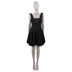 CHANEL black wool & silk 2007 07A PLEATED Cocktail Dress 36 XS