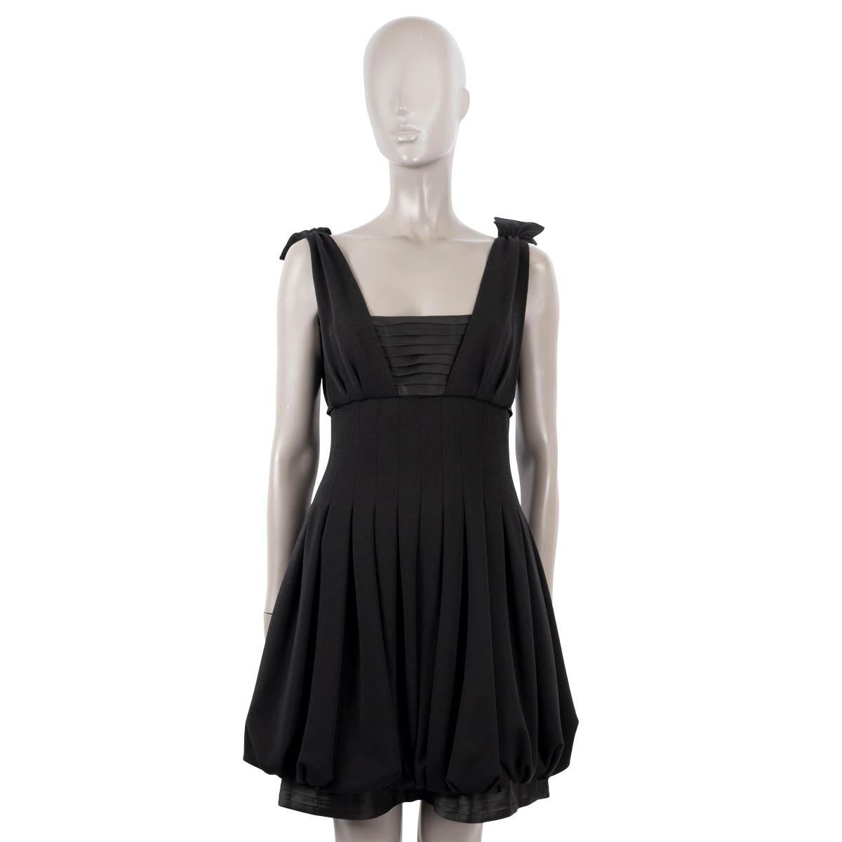 Black CHANEL black wool & silk 2007 07A PLEATED Cocktail Dress 36 XS For Sale
