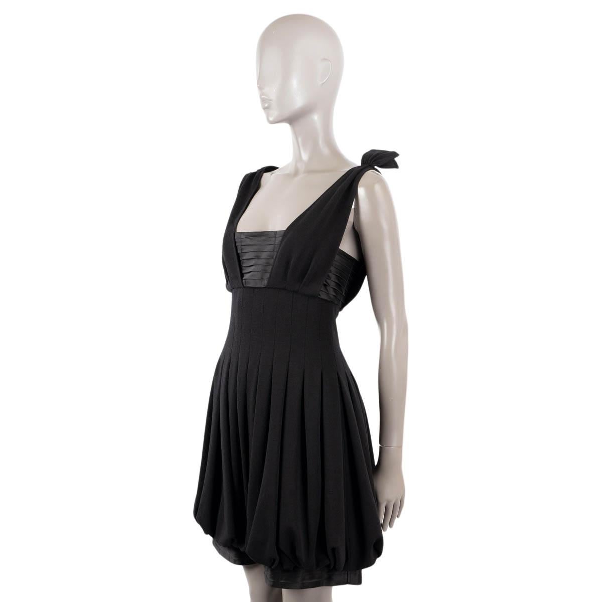 CHANEL black wool & silk 2007 07A PLEATED Cocktail Dress 36 XS For Sale 1