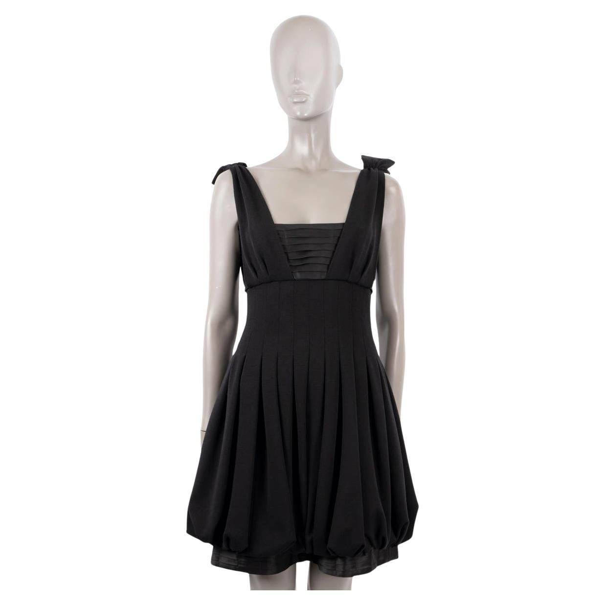 CHANEL black wool & silk 2007 07A PLEATED Cocktail Dress 36 XS For Sale