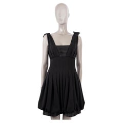 CHANEL black wool & silk 2007 07A PLEATED Cocktail Dress 36 XS