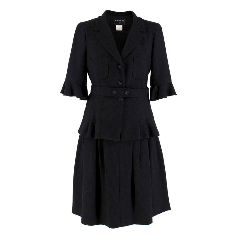 Chanel Black Wool and Silk Blend Jacket and Skirt Set FR 38 at 1stDibs