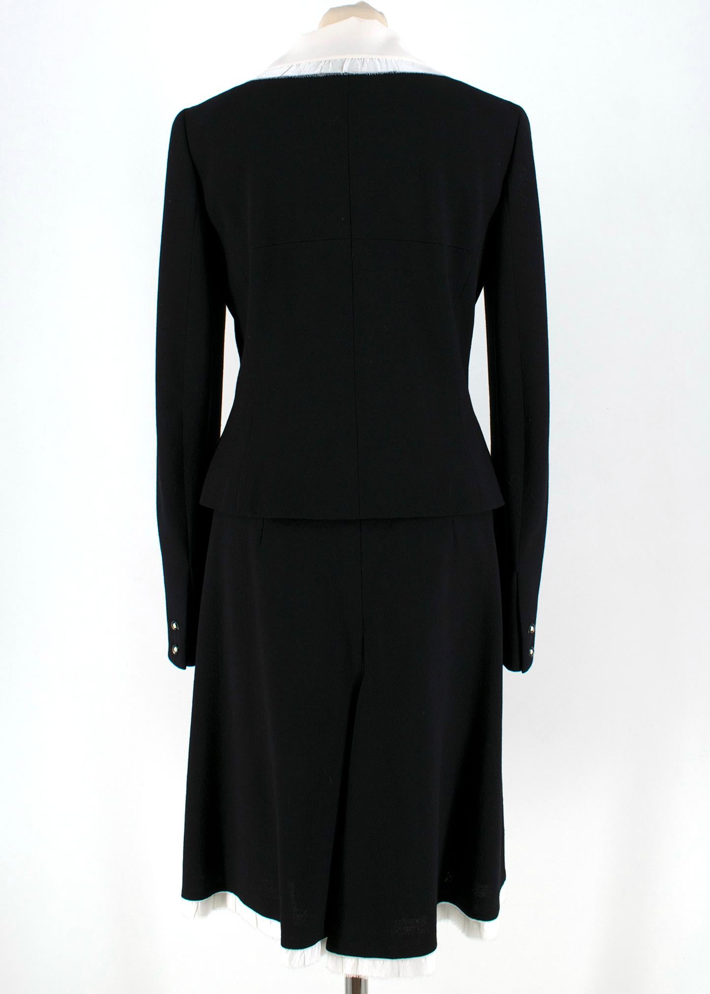 Women's Chanel Black Wool & Silk Skirt and Jacket W/ Detachable Bib & Cuffs FR 38