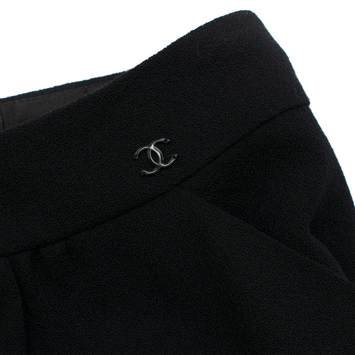 Chanel Black Wool & Silk Skirt and Jacket W/ Detachable Bib & Cuffs FR 38 5