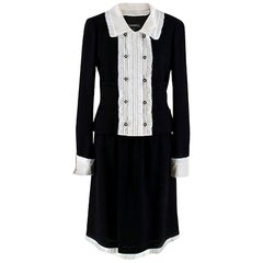 Chanel Black Wool & Silk Skirt and Jacket W/ Detachable Bib & Cuffs FR 38
