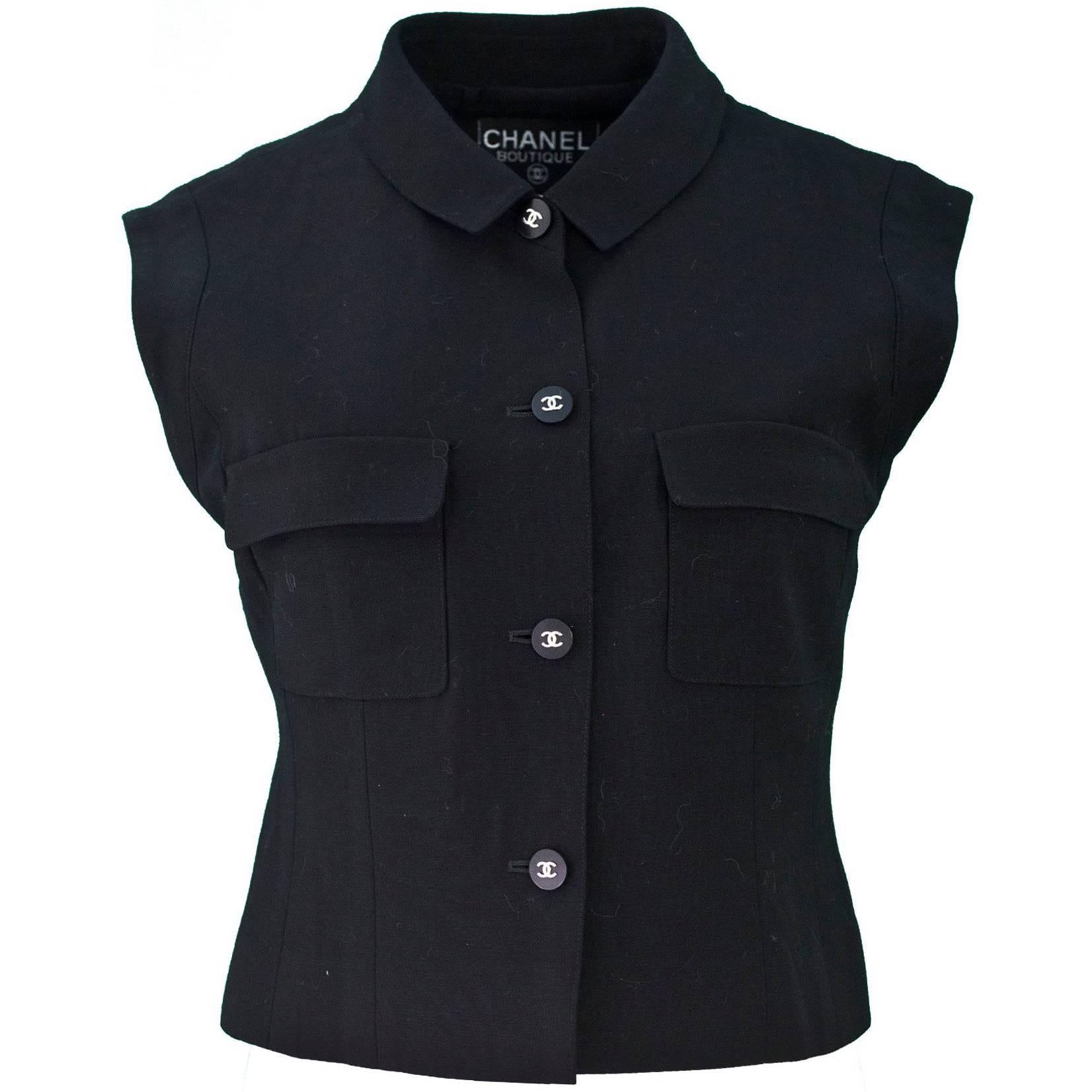 Chanel Black Wool Sleeveless Shell Top Sz FR38