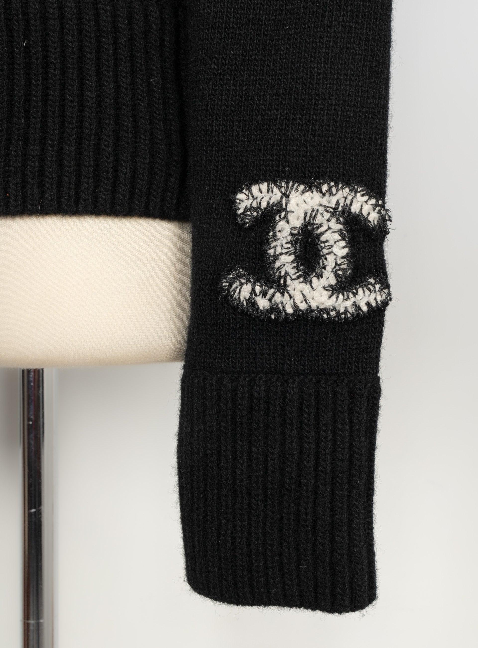 Chanel Black Wool Sweater with Snowflake Decorations 2