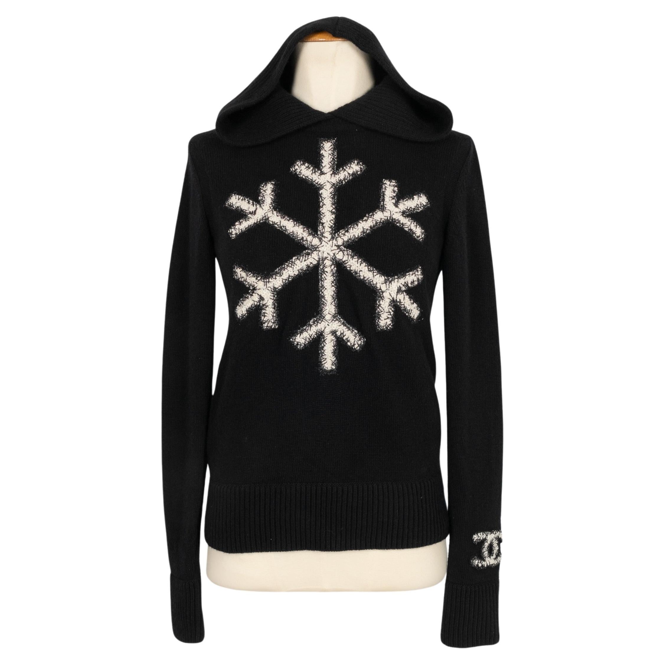Chanel Black Wool Sweater with Snowflake Decorations