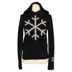 Chanel Black Wool Sweater with Snowflake Decorations