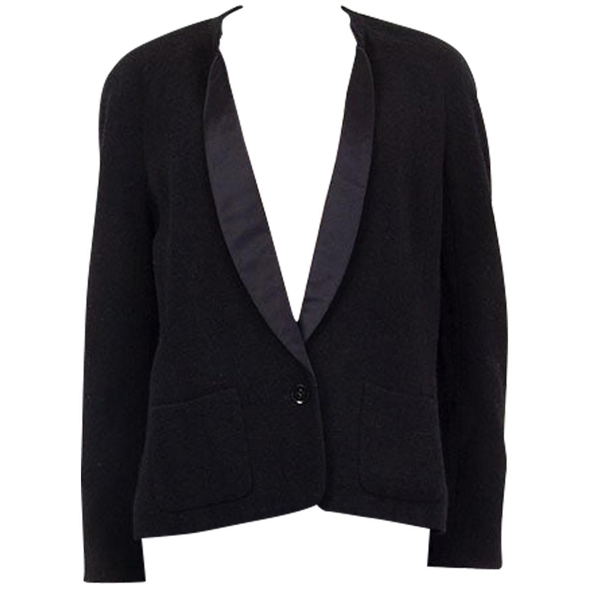 CHANEL black wool 2015 15K DOUBLE BREASTED CUT OUT TWEED Jacket 44 XL